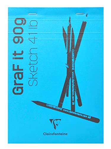 Clairefontaine 96669C - Packung mit 5 Skizzenblöcken GRAF IT, DIN A6 10,5x14,8cm, kopfseitig geheftet, 80 Blatt 90g, Blanko, Hellblau, 1 Pack von Clairefontaine