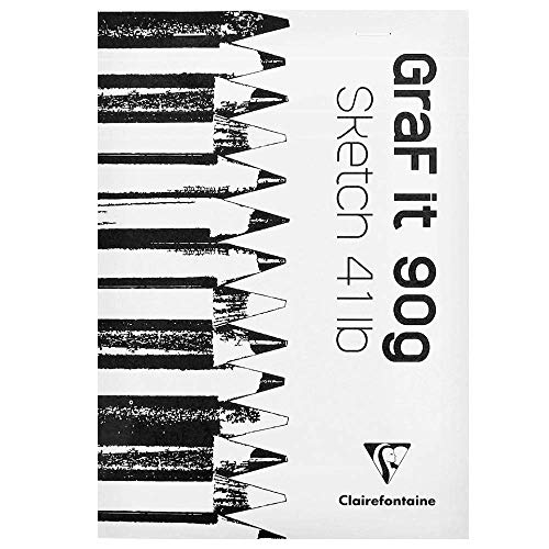 Clairefontaine 96670C - Skizzenheft / Zeichenblock GraF'it, DIN A5 14,8x21 cm, kopfseitig geheftet, blanko, 80 Blatt 90g, mikroperforiert abtrennbar ideal für Skizzen & Schnellnotizen, Weiß, 1 Stück von Clairefontaine