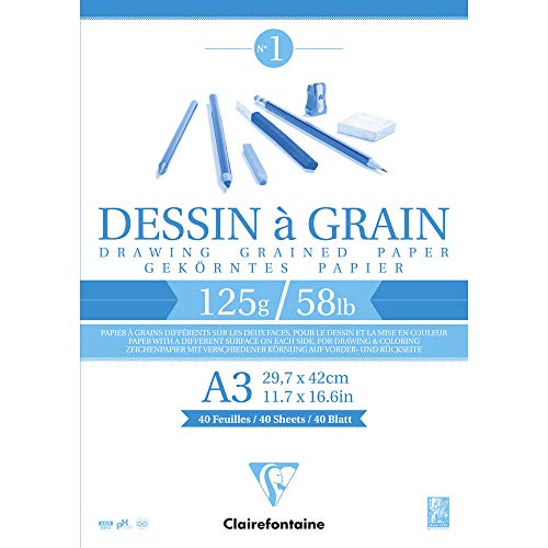 Clairefontaine 96682C Zeichenblock Kopfseitig Geleimt Dessin a Grain, Din A3, 29.7 x 42 cm, 40 Blatt, 125 g, weiß Clairefontaine 96682C Zeichenblock Kopfseitig Geleimt Dessin a Grain, Din A3, 29.7 x 42 cm, 40 Blatt, 125 g, weiß von Clairefontaine