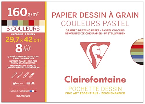 Clairefontaine 96769C - Mappe mit 8 Bogen Zeichenpapier, gekörnt, DIN A3, 160g, Pastell farbig sortiert, 1 Mappe Clairefontaine 96769C - Mappe mit 8 Bogen Zeichenpapier, gekörnt, DIN A3, 160g, Pastell farbig sortiert, 1 Mappe von Clairefontaine