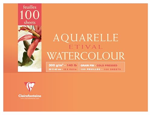 Clairefontaine 96788C - Bloc Etival Aquarelle Grain Fin 300g 30x40 100 feuilles Collé 2 Côtés von Clairefontaine