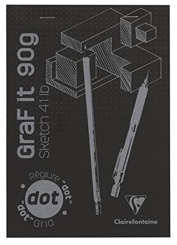 Clairefontaine 96843C - Packung mit 5 Blöcken GraF'it, geheftet, ideal für Skizzen und Zeichnungen, 40 Blatt abtrennbar, DOT Lineatur, DIN A5 14,8x21 cm 90g, Schwarz, 1 Pack von Clairefontaine