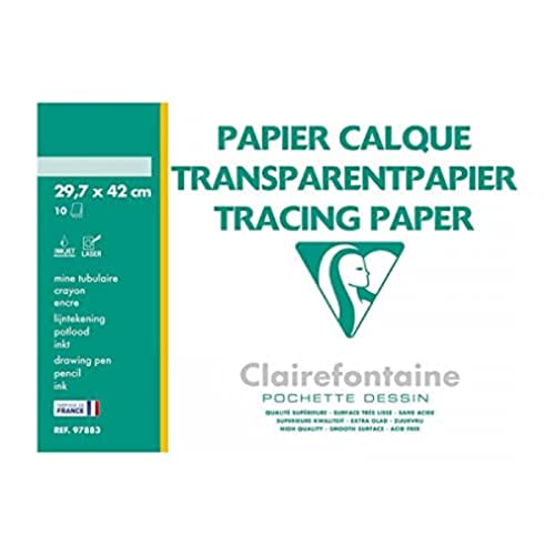 Clairefontaine 96883C - Packung mit 10 Bogen Transparentpapier, 70g, DIN A3, Transparent, 1 Pack von Clairefontaine