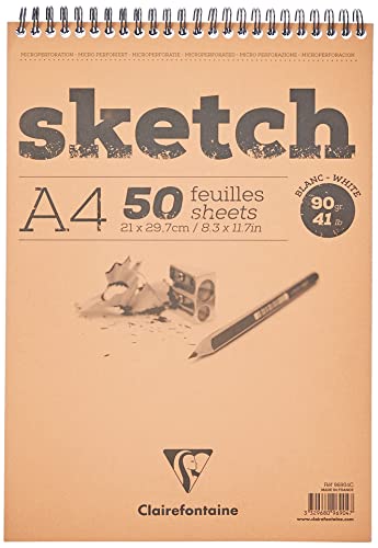 Clairefontaine 96904C - Skizzenblock mit Doppelspirale Sketch-Papier, feinkörnig, DIN A4, 21 x 29.7 cm, 50 Blatt, 90g, Weiß, 1 Stück Clairefontaine 96904C - Skizzenblock mit Doppelspirale Sketch-Papier, feinkörnig, DIN A4, 21 x 29.7 cm, 50 Blatt, 90g, Weiß, 1 Stück von Clairefontaine