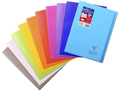 Clairefontaine 971501C - Schulheft / Heft Koverbook DIN A4 21x29,7cm, 48 Blatt 90g, liniert mit Rand, Einband aus transparentem PP, 2 Klarsichthüllen + 1 Etikett, geheftet, farbig sortiert, 1 Stück von Clairefontaine