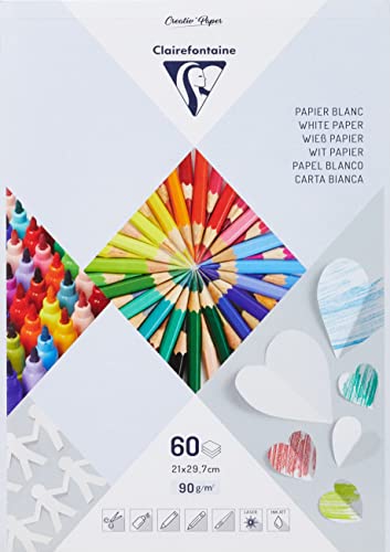 Clairefontaine 97241C Packung mit 60 Blatt Zeichenpapier, DIN A4, 90g, 1 Pack, weiß von Clairefontaine