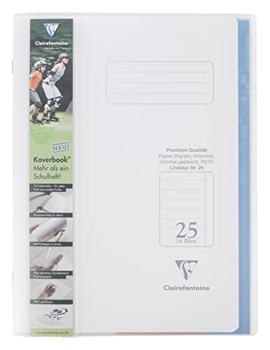 Clairefontaine 973225C - Heft Koverbook Deckel aus PP und Klarsichthüllen, DIN A4, 16 Blatt, 90g, Lineatur 25 liniert mit Rand, farbig sortiert, 1 Stück von Clairefontaine