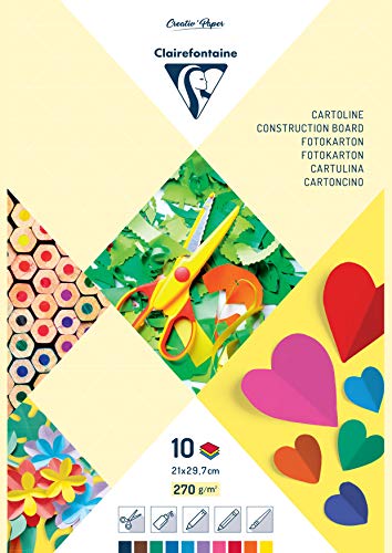 Clairefontaine 97344C - Block mit 10 Blatt farbiges Fotokarton, ideal für Bastelprojekte und DIY, DIN A4 21x29,7cm, 270g farbig sortiert, 1 Stück Clairefontaine 97344C - Block mit 10 Blatt farbiges Fotokarton, ideal für Bastelprojekte und DIY, DIN A4 21x29,7cm, 270g farbig sortiert, 1 Stück von Clairefontaine