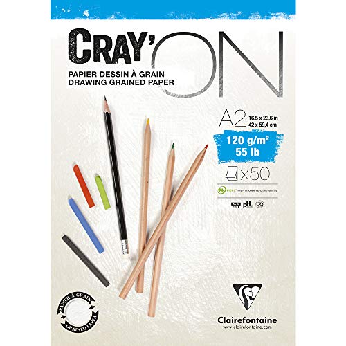 Clairefontaine 975022C Zeichenblock Cray’On (120 g, ideal für Trockentechniken, 50 Blatt, DIN A2, 42 x 59,4 cm, kopfseitig geleimt) extra weiß von Clairefontaine