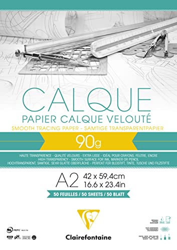 Clairefontaine 975094C Block Transparentpapier (DIN A2, 42 x 59,4 cm, 50 Blatt, 90 g, ideal für technische Zeichnen) transparent von Clairefontaine