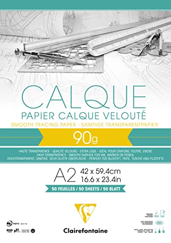 Clairefontaine 975094C Block Transparentpapier (DIN A2, 42 x 59,4 cm, 50 Blatt, 90 g, ideal für technische Zeichnen) transparent von Clairefontaine