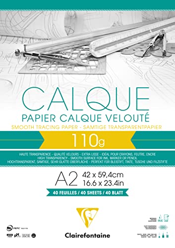 Clairefontaine 975108C Block Transparentpapier (DIN A2, 42 x 59,4 cm, 40 Blatt, 110 g, ideal für technische Zeichen) transparent von Clairefontaine