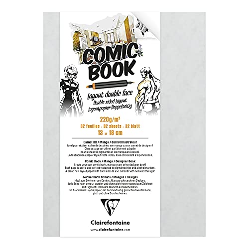 Clairefontaine 975196C Zeichenbuch mit doppelseitigem Layoutpapier, 220g, 13 x 18cm, ideal für Comics & Manga, 1 Stück von Clairefontaine