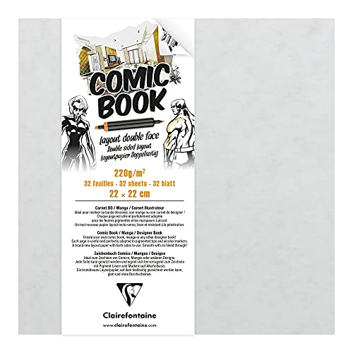 Clairefontaine 975198C Zeichenbuch mit doppelseitigem Layoutpapier, 220g, 22 x 22cm, ideal für Comics & Manga, 1 Stück von Clairefontaine