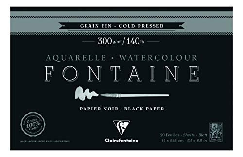 Clairefontaine 975301C - Malblock Fontaine verleimt mit 20 Blatt, feine Körnung 14x21,6 cm 300g, Schwarz von Clairefontaine