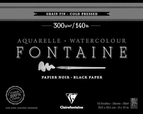 Clairefontaine 975307C - Malblock Fontaine verleimt, mit 12 Blatt, feine Körnung 20,3x25,4 cm 300g, Schwarz Clairefontaine 975307C - Malblock Fontaine verleimt, mit 12 Blatt, feine Körnung 20,3x25,4 cm 300g, Schwarz von Clairefontaine