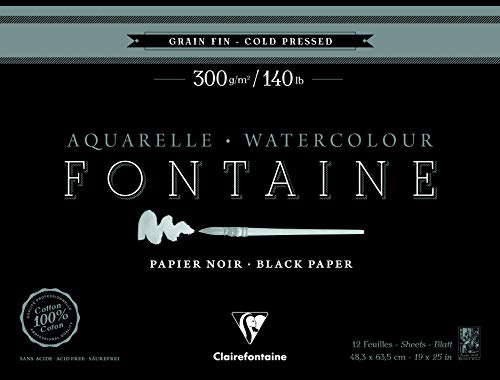 Clairefontaine 975309C - Malblock Fontaine verleimt, mit 12 Blatt, feine Körnung 48,3x63,5 cm 300g, Schwarz von Clairefontaine