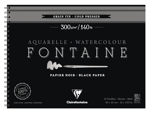 Clairefontaine 975312C - Malblock Fontaine mit Spiralbindung mit 12 Blatt, feine Körnung 300g 30x40cm, Schwarz Clairefontaine 975312C - Malblock Fontaine mit Spiralbindung mit 12 Blatt, feine Körnung 300g 30x40cm, Schwarz von Clairefontaine