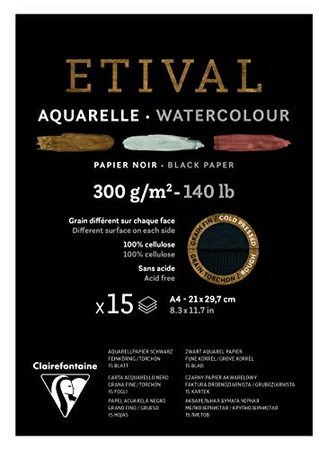 Clairefontaine 975318C - Malblock verleimt 2 Körnungen, 1 Seite Etival Papier, 15 Blatt 21x29,7 cm 300g , Schwarz Clairefontaine 975318C - Malblock verleimt 2 Körnungen, 1 Seite Etival Papier, 15 Blatt 21x29,7 cm 300g , Schwarz von Clairefontaine