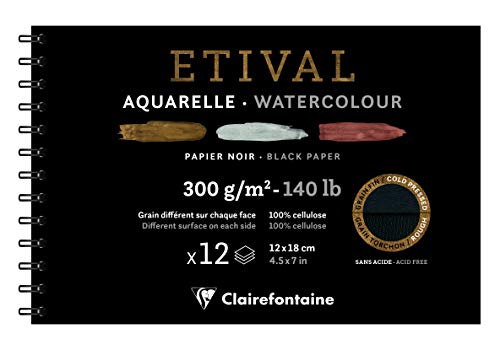 Clairefontaine 975325C - Spiralalbum Etival mit 12 Blatt Zeichenpapier 12x18 cm 300g , Schwarz von Clairefontaine