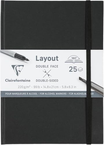 Clairefontaine 975342C - Doppelseitiges Layout-Skizzenbuch, 25 Blatt DIN A5 220g, für Alkoholmarker, Tusche und Line-Art konzipiert, Schwarz, 1 Stück Clairefontaine 975342C - Doppelseitiges Layout-Skizzenbuch, 25 Blatt DIN A5 220g, für Alkoholmarker, Tusche und Line-Art konzipiert, Schwarz, 1 Stück von Clairefontaine
