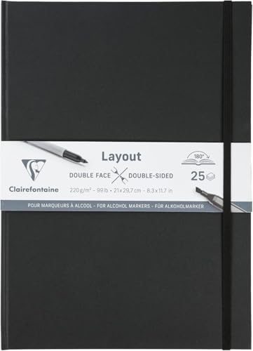 Clairefontaine 975343C - Doppelseitiges Layout-Skizzenbuch, 25 Blatt DIN A4 220g, für Alkoholmarker, Tusche und Line-Art konzipiert, Schwarz, 1 Stück Clairefontaine 975343C - Doppelseitiges Layout-Skizzenbuch, 25 Blatt DIN A4 220g, für Alkoholmarker, Tusche und Line-Art konzipiert, Schwarz, 1 Stück von Clairefontaine