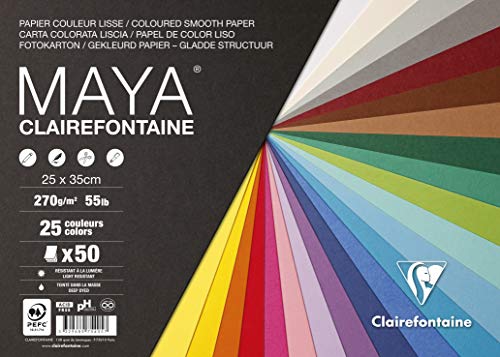 Clairefontaine 975405C - Packung mit 50 Bogen Fotokarton Maya, 25x35 cm 270 g, sortierte Farben (25 Farben x 2 Bogen) von Clairefontaine
