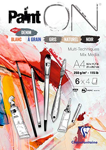 Clairefontaine 975410C - Zeichenblock / Skizzenheft PaintON, DIN A4 21x29,7 cm, kopfseitig geleimt, 24 Blatt, 250g, 100% Zellulose, ideal für Mixmedia, feinkörnung, 6 farben sortiert x4, 1 Stück. Clairefontaine 975410C - Zeichenblock / Skizzenheft PaintON, DIN A4 21x29,7 cm, kopfseitig geleimt, 24 Blatt, 250g, 100% Zellulose, ideal für Mixmedia, feinkörnung, 6 farben sortiert x4, 1 Stück. von Clairefontaine