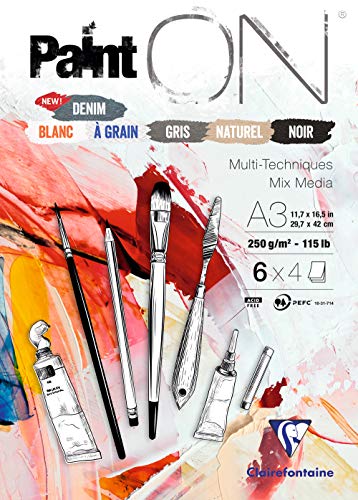 Clairefontaine 975411C - Zeichenblock PaintOn mit 24 Blatt 29,7x42 cm 250g sortierte Farben von Clairefontaine