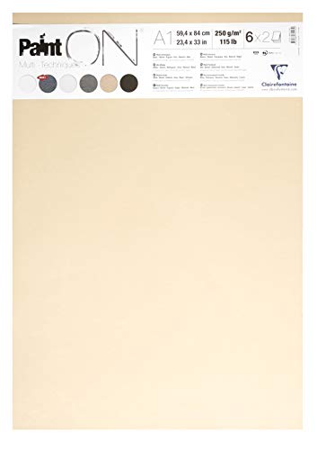 Clairefontaine 975413C - Packung mit 12 Blatt Zeichenpapier PaintOn 59,4x84 cm 250g sortierte Farben von Clairefontaine
