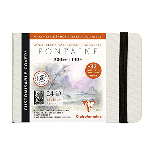 Clairefontaine 975440C - Skizzenbuch mit Fadenbindung Fontaine mit 24 Blatt weißes Zeichenpapier, glänzend, 10x15 cm 300g + 32 Visitenkarten mikroperforiert von Clairefontaine