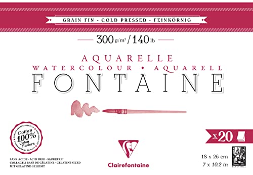 Clairefontaine 975449C - Aquarellblock Fontaine feinkörnig, 20 Blatt, 18x26cm, 300g, geleimt, ideal für Nasstechniken, 1 Block Clairefontaine 975449C - Aquarellblock Fontaine feinkörnig, 20 Blatt, 18x26cm, 300g, geleimt, ideal für Nasstechniken, 1 Block von Clairefontaine