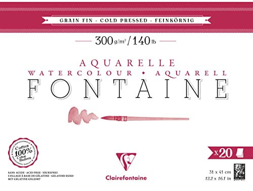 Clairefontaine 975502C - Aquarellblock Fontaine feinkörnig, 20 Blatt, 31x41cm, 300g, geleimt, ideal für Nasstechniken, 1 Block Clairefontaine 975502C - Aquarellblock Fontaine feinkörnig, 20 Blatt, 31x41cm, 300g, geleimt, ideal für Nasstechniken, 1 Block von Clairefontaine