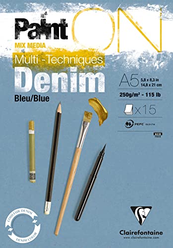 Clairefontaine 975700C - Malblock PaintOn, verleimt, 15 Blatt Zeichenpapier, DIN A5, 14,8x21 cm 250g, Blau denim, 1 Stück Clairefontaine 975700C - Malblock PaintOn, verleimt, 15 Blatt Zeichenpapier, DIN A5, 14,8x21 cm 250g, Blau denim, 1 Stück von Clairefontaine