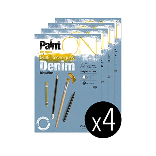 Clairefontaine 975700C - Packung mit 4 Blöcken Paint´ON Denim, DIN A5, kopfseitig geleimt, 15 Blatt, 250g, denimblau, 1 Pack Clairefontaine 975700C - Packung mit 4 Blöcken Paint´ON Denim, DIN A5, kopfseitig geleimt, 15 Blatt, 250g, denimblau, 1 Pack von Clairefontaine
