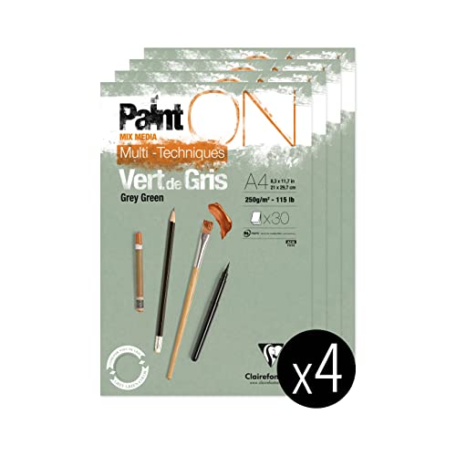Clairefontaine 975705C - Packung mit 4 Blöcken Paint´ON Vert de gris, DIN A4, kopfseitig geleimt, 30 Blatt, 250g, grüngrau, 4 Stück Clairefontaine 975705C - Packung mit 4 Blöcken Paint´ON Vert de gris, DIN A4, kopfseitig geleimt, 30 Blatt, 250g, grüngrau, 4 Stück von Clairefontaine
