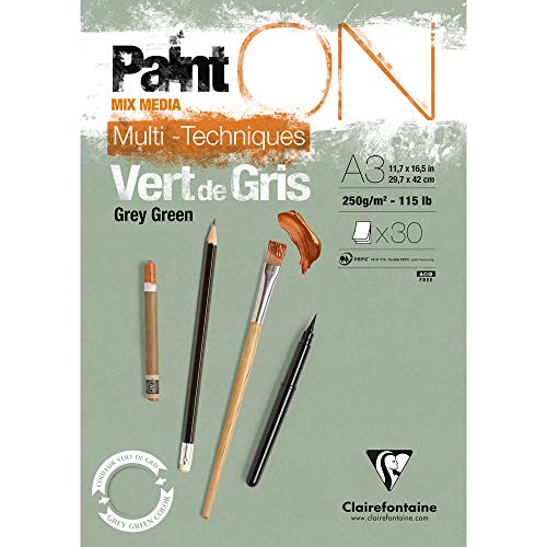 Clairefontaine 975706C - Malblock verleimt mit 30 Blatt Zeichenpapier PaintOn 29,7x42 cm 250g, Grüngrau Clairefontaine 975706C - Malblock verleimt mit 30 Blatt Zeichenpapier PaintOn 29,7x42 cm 250g, Grüngrau von Clairefontaine