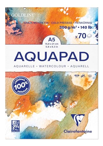 Clairefontaine 975720C - Aquarell Malblock Goldline, 70 Blatt, 300g Zeichenpapier, mittelfein gekörnt, DIN A5, 14,8x21 cm, 1 Stück Clairefontaine 975720C - Aquarell Malblock Goldline, 70 Blatt, 300g Zeichenpapier, mittelfein gekörnt, DIN A5, 14,8x21 cm, 1 Stück von Clairefontaine