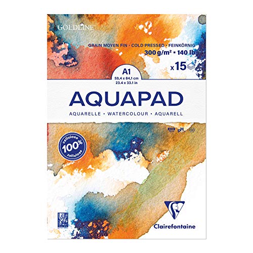 Clairefontaine 975724C - Malblock Aquarell Papier mittelfein gekörnt Goldline Aqua 15 Blatt 59,4x84 cm 300g von Clairefontaine