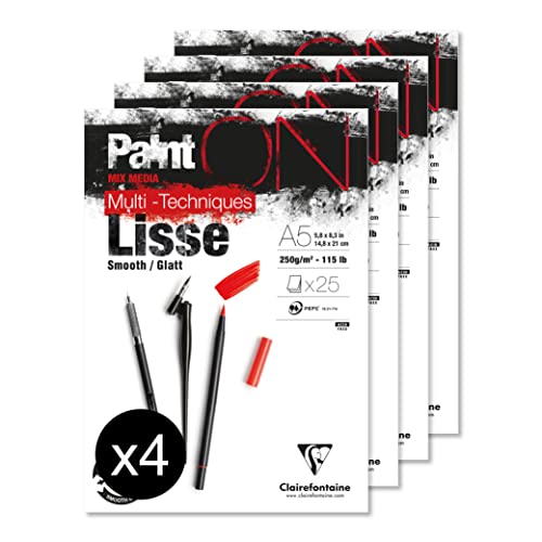 Clairefontaine 975728C - Packung mit 4 Blöcken Paint´ON Lisse/Glatt, DIN A5, kopfseitig geleimt, 25 Blatt, 250g, weiß, 1 Pack Clairefontaine 975728C - Packung mit 4 Blöcken Paint´ON Lisse/Glatt, DIN A5, kopfseitig geleimt, 25 Blatt, 250g, weiß, 1 Pack von Clairefontaine