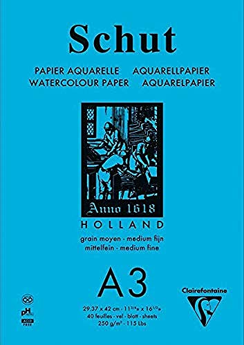 Clairefontaine 975735C - Aquarellblock Schut DIN A3 29,7x42cm, geleimt, 40 Blatt weiß 250g, mittelfeine Körnung, ideal für Nasstechniken, Weiß, 1 Stück Clairefontaine 975735C - Aquarellblock Schut DIN A3 29,7x42cm, geleimt, 40 Blatt weiß 250g, mittelfeine Körnung, ideal für Nasstechniken, Weiß, 1 Stück von Clairefontaine