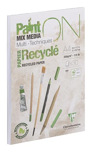 Clairefontaine 975741C - Block Paint'ON, geleimt, DIN A4, 30 Blatt Recycling-Papier weiß 250g, perfekt für Trocken- und Nasstechniken, 1 Stück Clairefontaine 975741C - Block Paint'ON, geleimt, DIN A4, 30 Blatt Recycling-Papier weiß 250g, perfekt für Trocken- und Nasstechniken, 1 Stück von Clairefontaine
