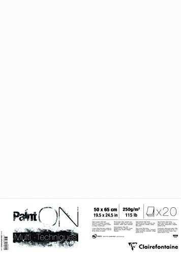 Clairefontaine 975813C PaintOn Mappe (mit 20 Bögen, 250 g, 100% reines Zellulosepapier mit leichter Körnung, 50 x 65 cm, ideal für Multitechniken) extraweiß von Clairefontaine