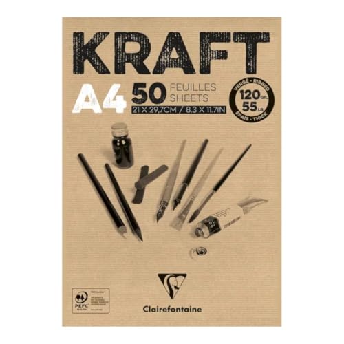 Clairefontaine 975815C Block Kraftpapier (50 Blatt, DIN A4, 21 x 29,7cm, 120g) 1 Stück, braun von Clairefontaine