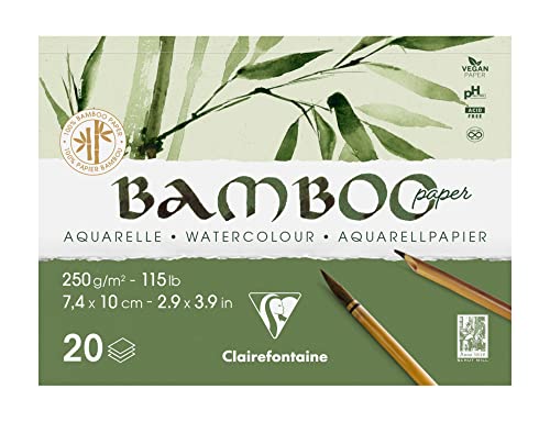 Clairefontaine 975910C - Block Bamboo Aquarelle, einseitg geleimt, 20 Blatt Bambuspapier, 250g, DIN A7 7,4x10cm, 1 Block von Clairefontaine