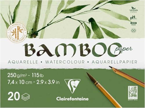 Clairefontaine 975910C - Block Bamboo Aquarelle, einseitg geleimt, 20 Blatt Bambuspapier, 250g, DIN A7 7,4x10cm, 1 Block von Clairefontaine