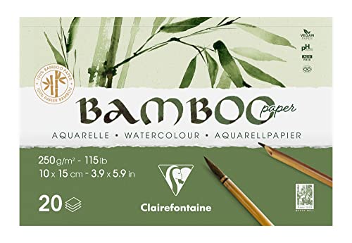 Clairefontaine 975911C - Block Bamboo Aquarelle, einseitg geleimt, 20 Blatt Bambuspapier, 250g, 10x15cm, 1 Block von Clairefontaine