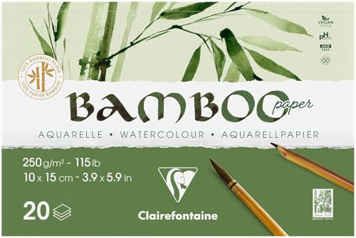 Clairefontaine 975911C - Block Bamboo Aquarelle, einseitg geleimt, 20 Blatt Bambuspapier, 250g, 10x15cm, 1 Block von Clairefontaine