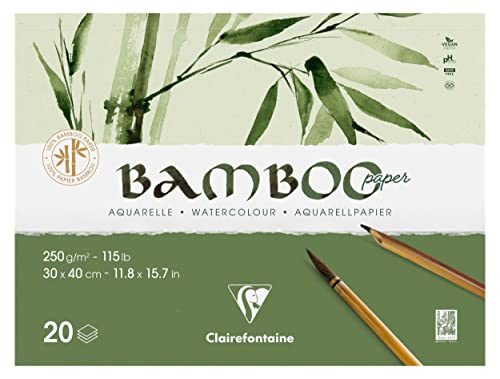 Clairefontaine 975914C - Block Bamboo Aquarelle, einseitg geleimt, 20 Blatt Bambuspapier 250g, 30x40cm, 1 Block von Clairefontaine