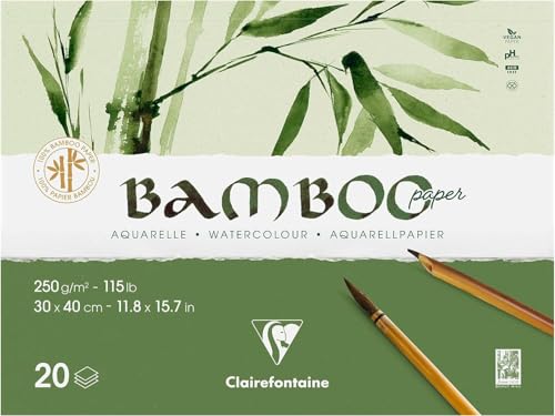 Clairefontaine 975914C - Block Bamboo Aquarelle, einseitg geleimt, 20 Blatt Bambuspapier 250g, 30x40cm, 1 Block von Clairefontaine